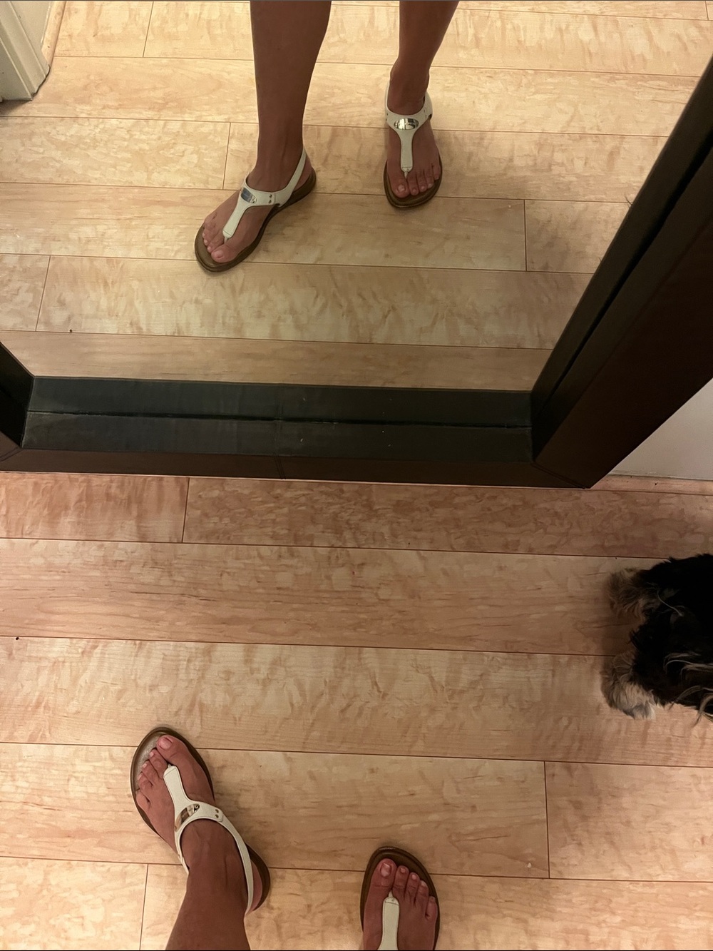 MICHAEL Michael Kors White T‑Strap Sandals with Metallic Accent